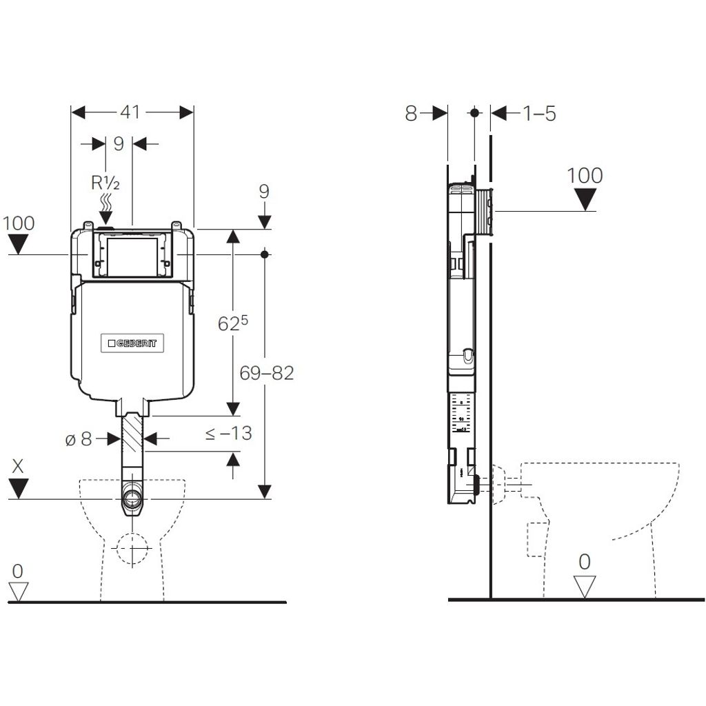 GEBERIT podometni splakovalnik za WC školjko Sigma 8 cm, 6/3 l (109.791.00.1)