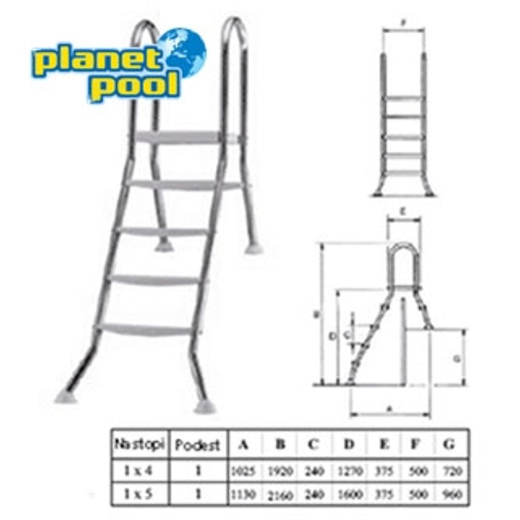 PLANET POOL nerjaveča lestev za bazen 150/40 cm - 5 stopnic