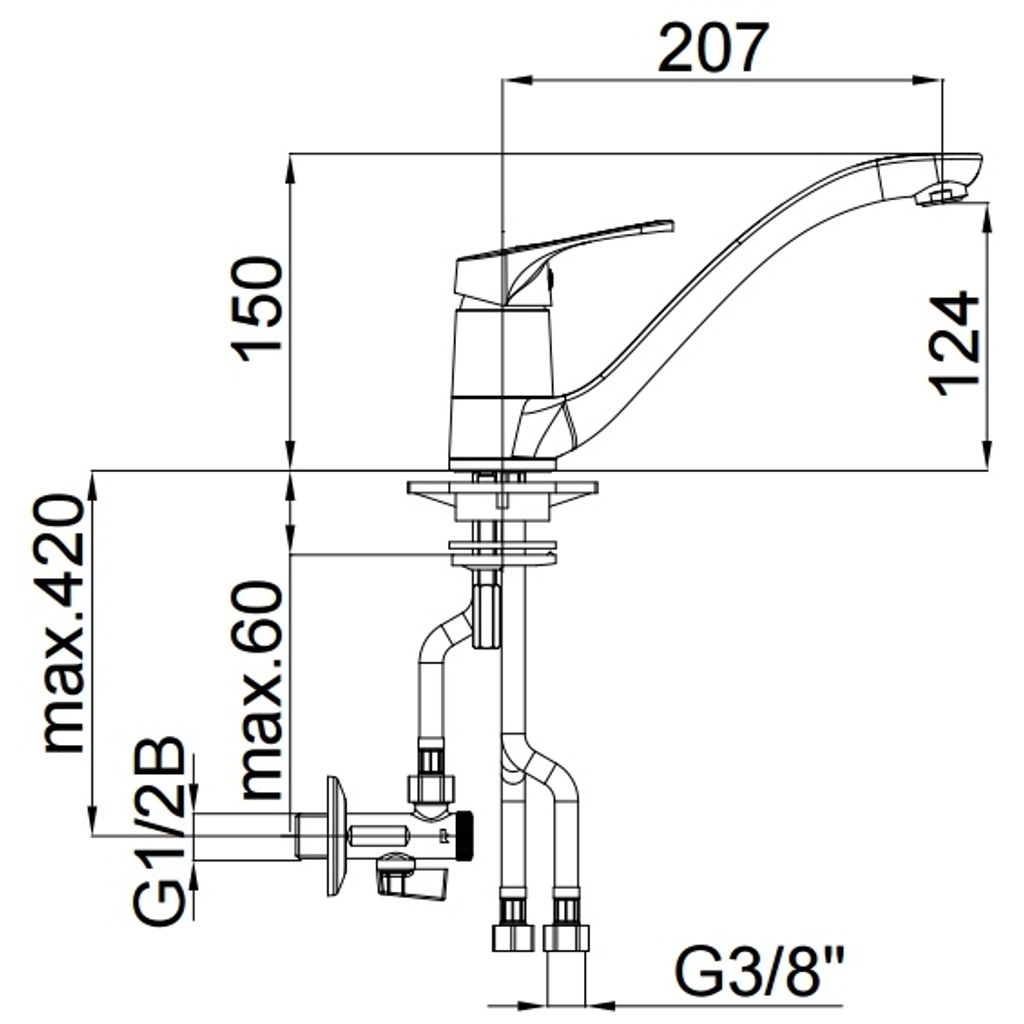 UNITAS enoročna kuhinjska armatura Project - nizkotlačna + kotni ventil (42801185)