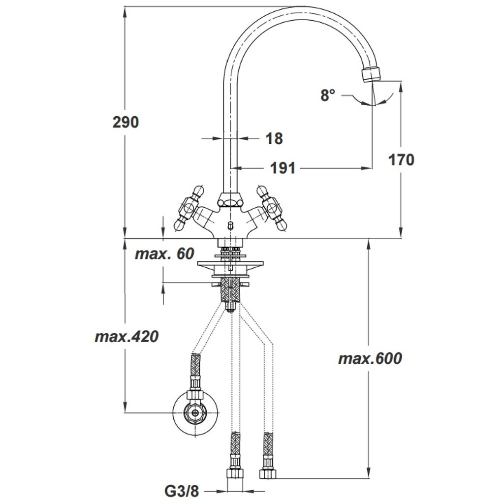 UNITAS dvoročna kuhinjska armatura Stil - nizkotlačna + kotni ventil (42808161)