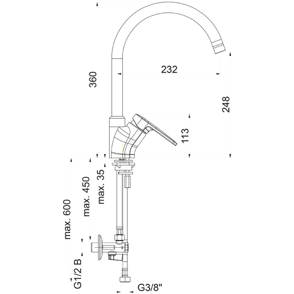 UNITAS enoročna kuhinjska armatura Infinity - nizkotlačna + kotni ventil (42801173)
