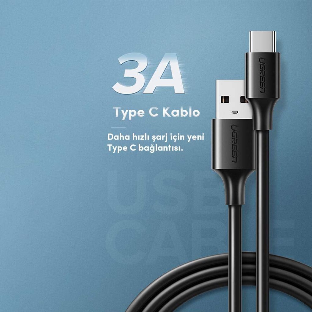 UGREEN kabel USB-A 2.0 na USB-C 1.5m (črn) - polybag