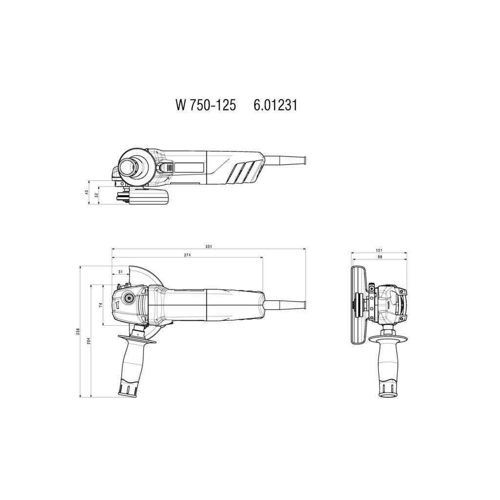 METABO kotni brusilnik W 750-125 z zoženim vratom (601231000)