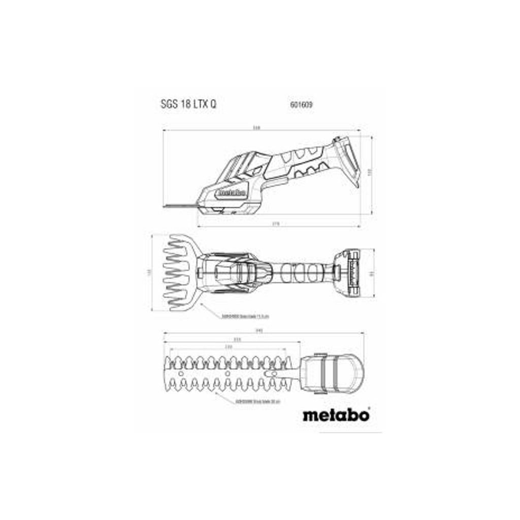 METABO Vrtni set HS 18 LTX 55  Škarje za živo mejo  +  SGS 18 LTX Q    strižnik/škarje za travo  + Baterijski set 2x2,0Ah 18V, polnilec SC 30