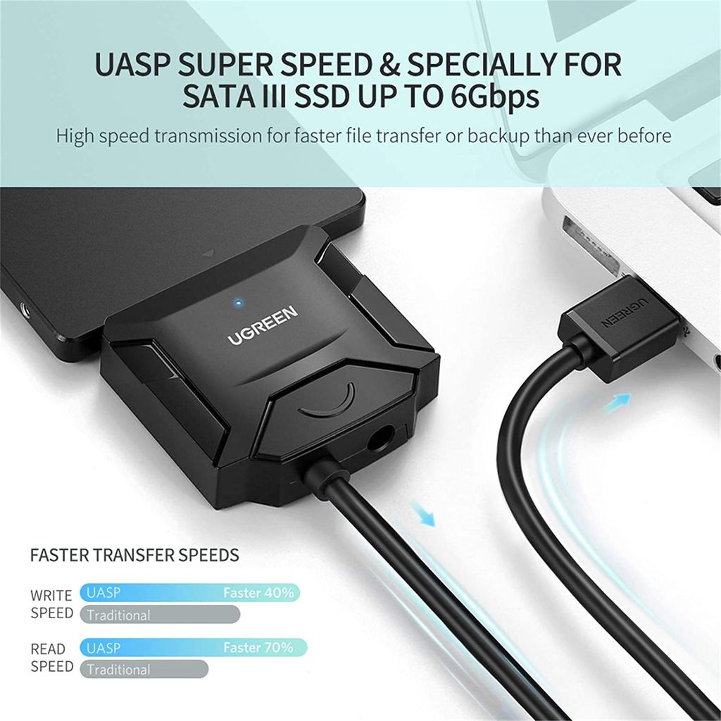 UGREEN 20611 USB 3.0 v SATA pretvorniški adapterski kabel za 2,5"/3,5" SATA HDD/SSD