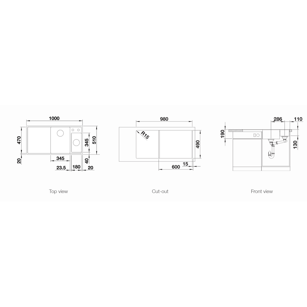 BLANCO pomivalno korito AXIA III 6 S z zgornjim delom sifona in leseno desko - črno desno korito 