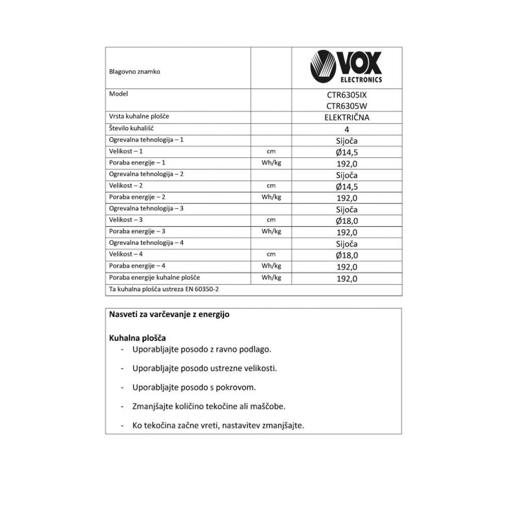 VOX kombinirani štedilnik GTR 6315 IX (3x plin, 1x elektrika)