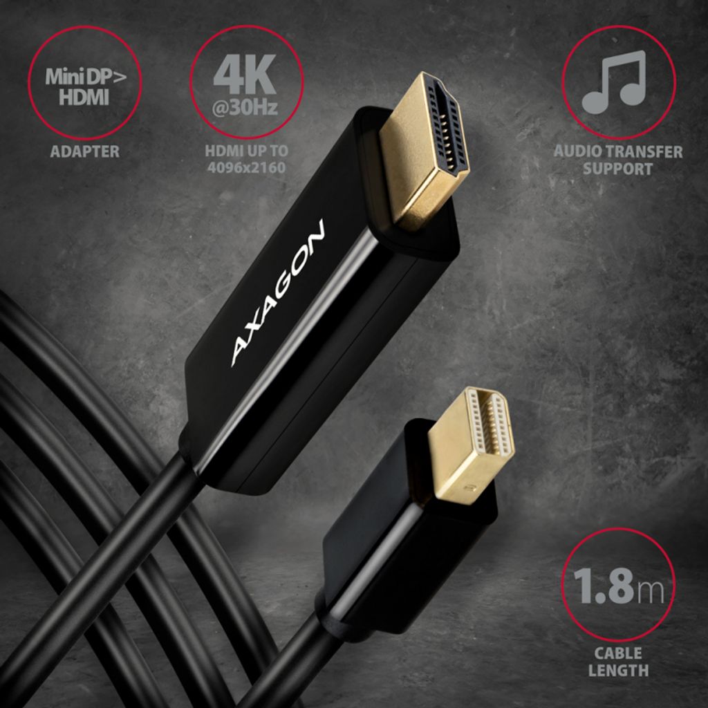 AXAGON kabel MiniDisplayPort na HDMI 1.4 4K/30Hz 1,8 m