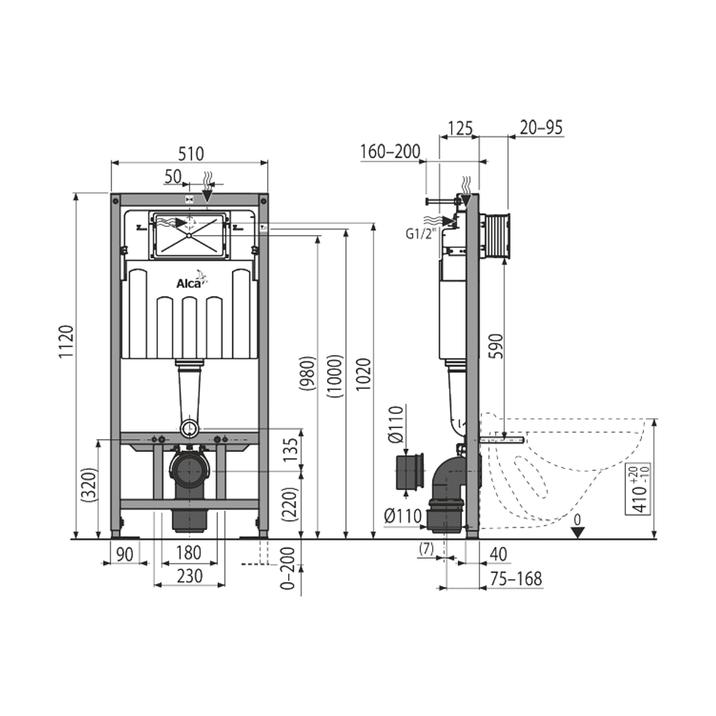 ALCA podometni splakovalnik za WC školjko A101+M1710(TIPKA GRATIS)