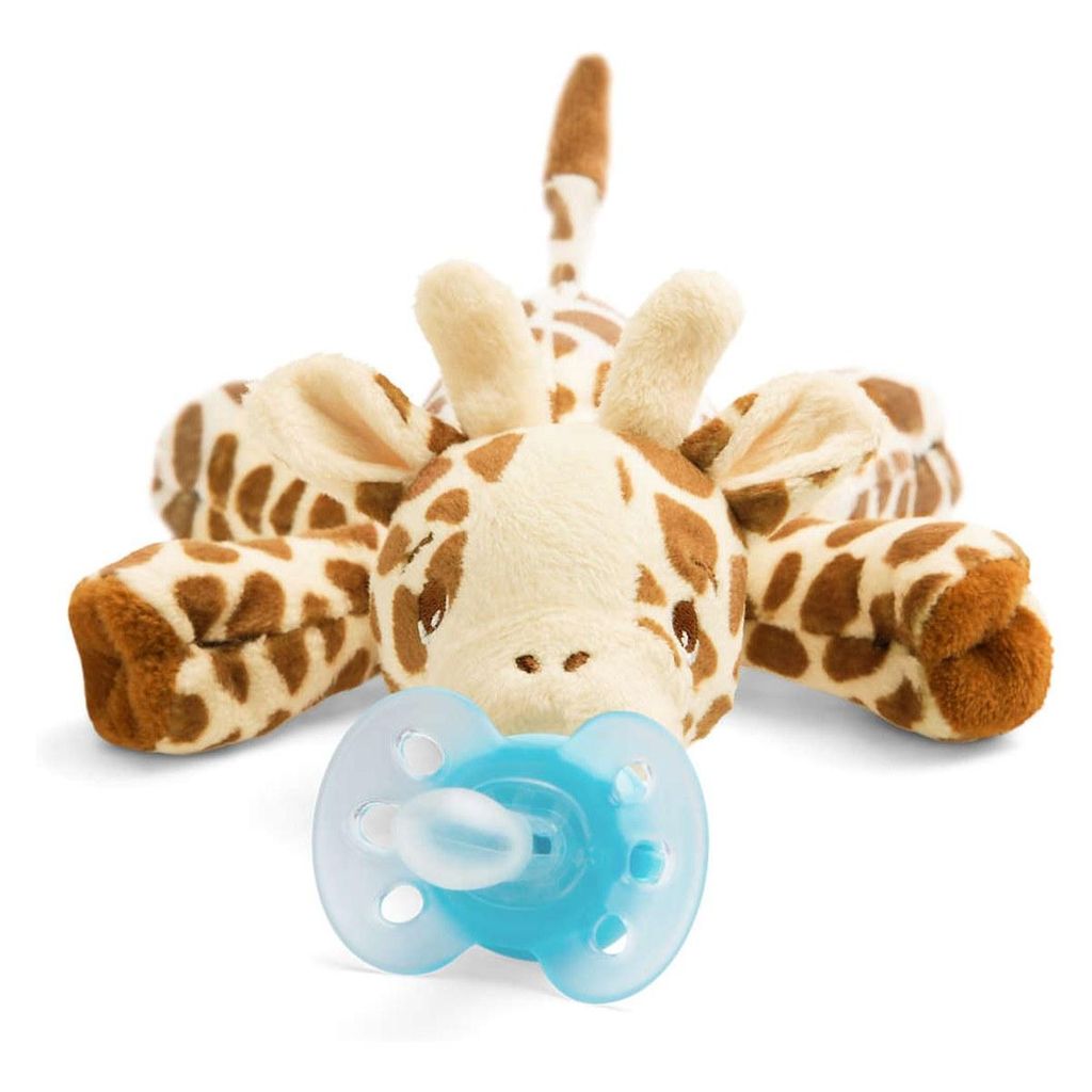 AVENT silikonska tolažilna duda s pliš igračo, žirafa