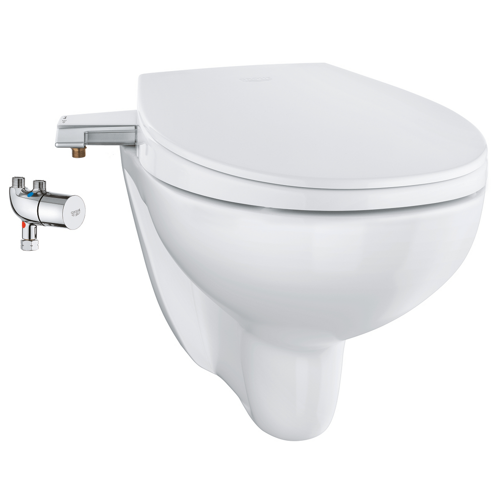 GROHE viseča brezročna WC školjka z WC desko s počasnim zapiranjem Bau Ceramic s termostatskim ventilom (39652SH0)