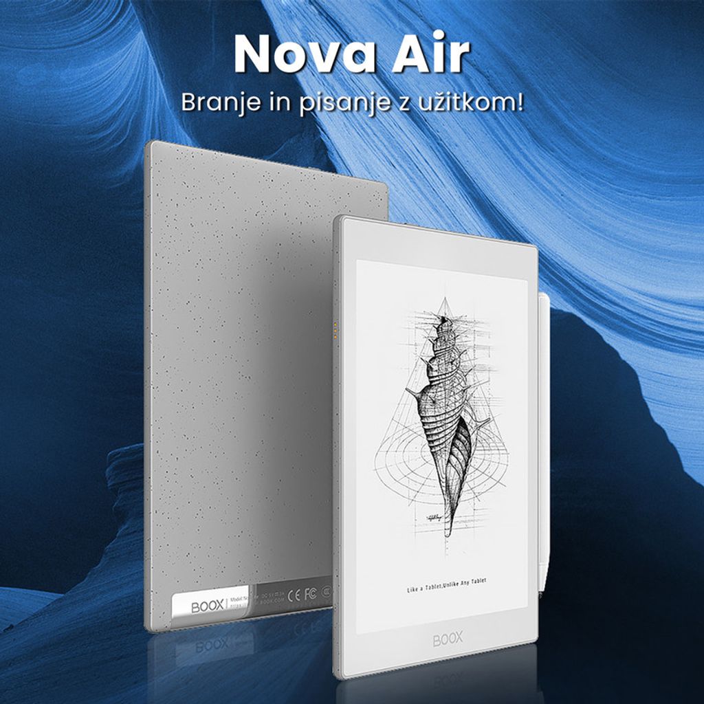 BOOX e-bralnik Nova Air 7.8'', Android 10, 3GB+32GB, Wi-Fi, Bluetooth 5.0, srerbno/siva