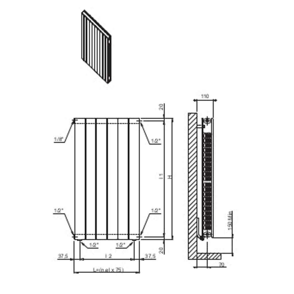 Klasični vertikalni radiator Tonon Forty Burano Plus, Višina: 663 mm, Dolžina: 525 mm
