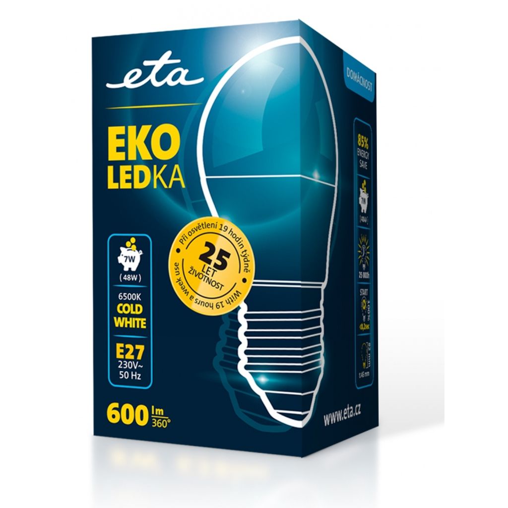 ETA LED žarnica 7W E27 [hladno bela, 6500K, 600lm]