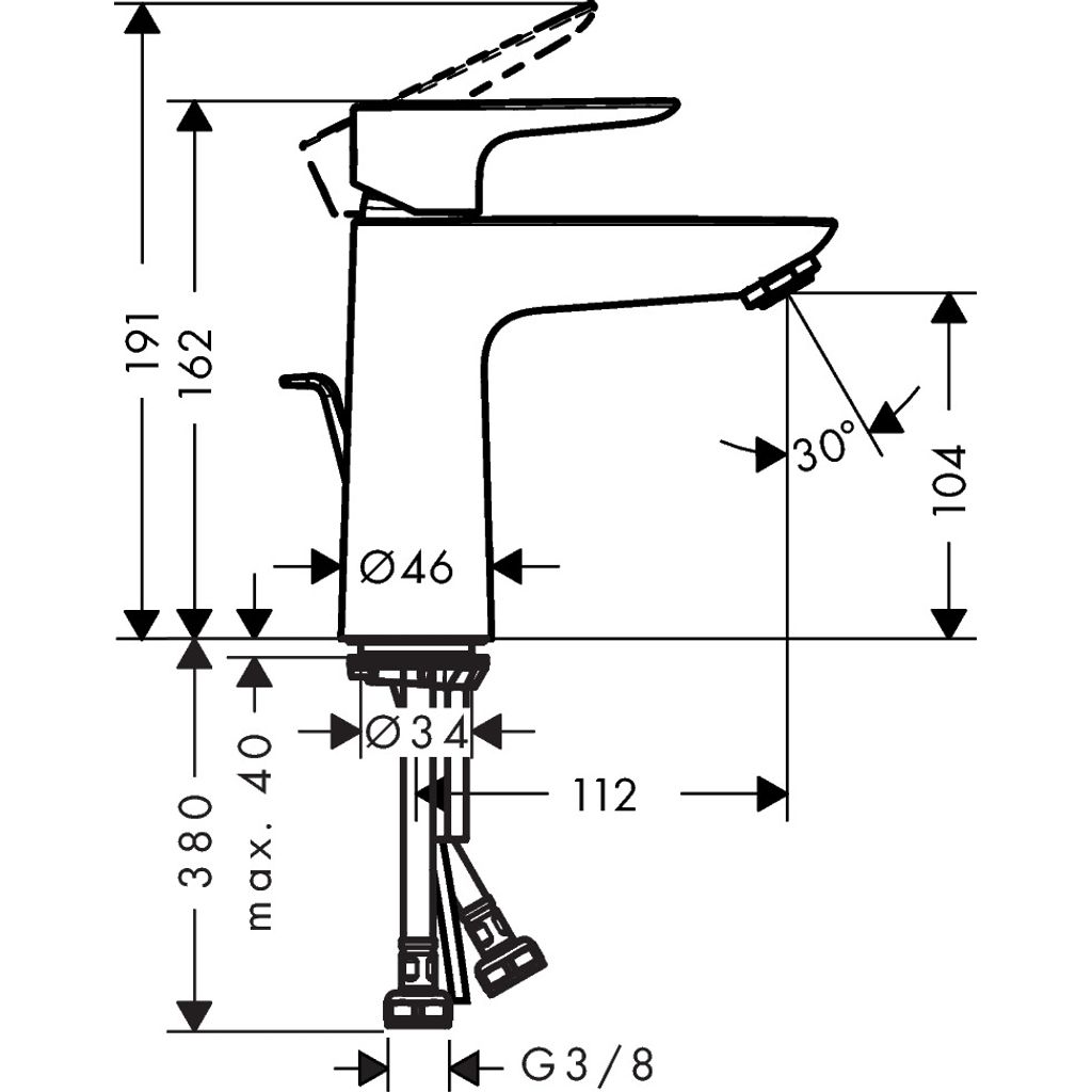 HANSGROHE enoročna armatura za umivalnik TALIS E 110 z zgornjim delom sifona - krom (71710000) 
