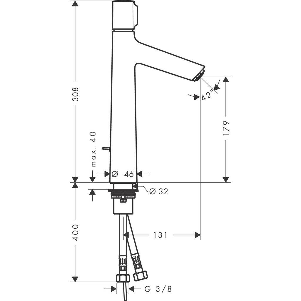 HANSGROHE enoročna armatura za umivalnik Talis Select S 190 z zgornjim delom sifona (72044000)