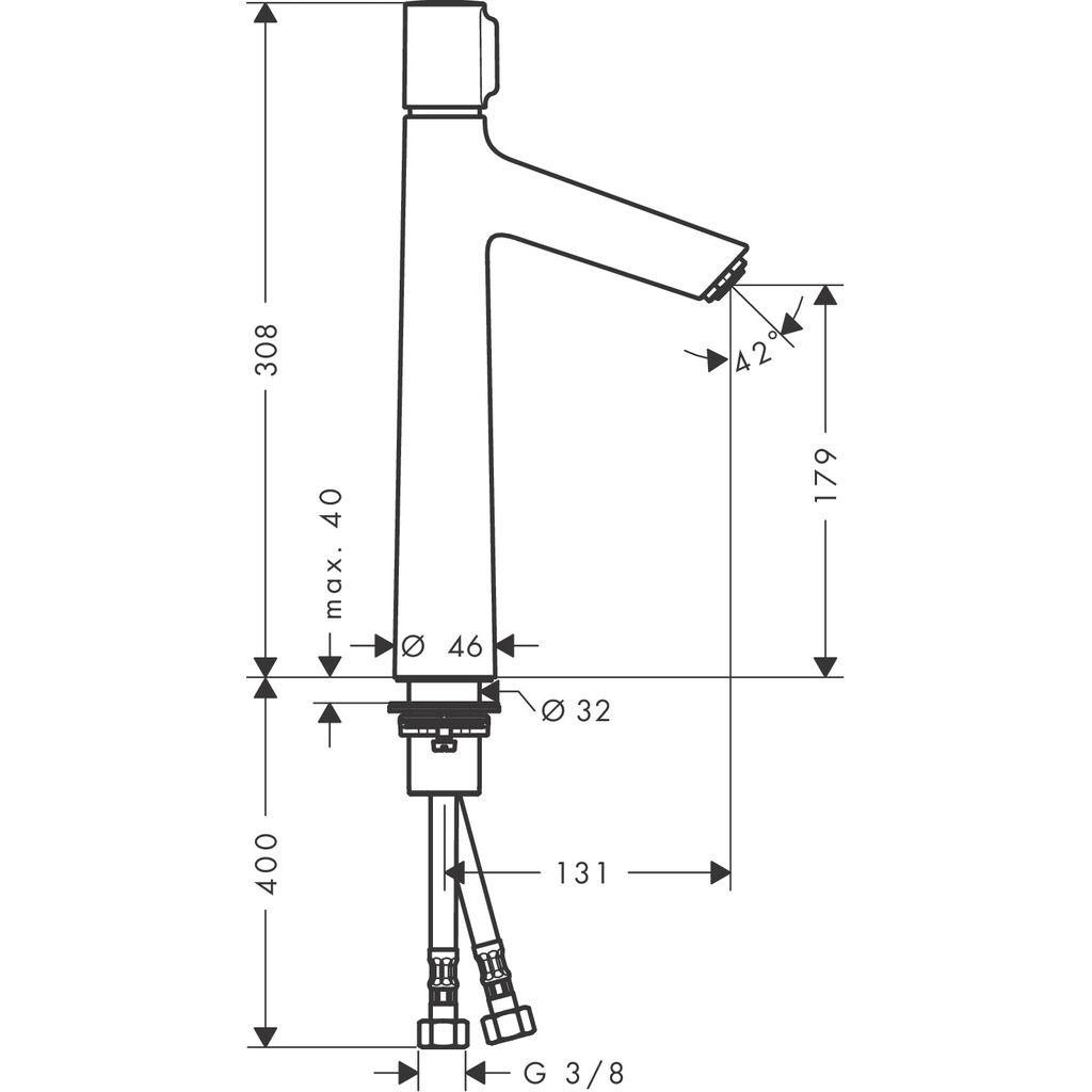 HANSGROHE enoročna armatura za umivalnik Talis Select S 190 brez zgornjega dela sifona (72045000)