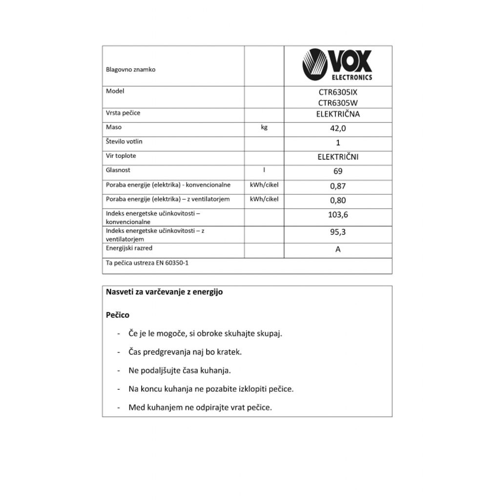 VOX kombinirani štedilnik GTR 6315 IX (3x plin, 1x elektrika)