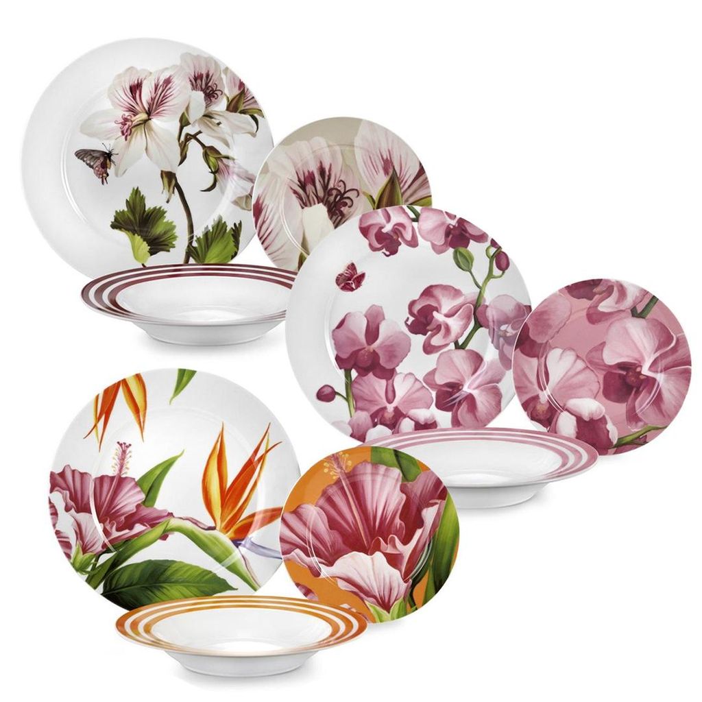 FADE 18-delni set krožnikov Blooming / več barv / porcelan