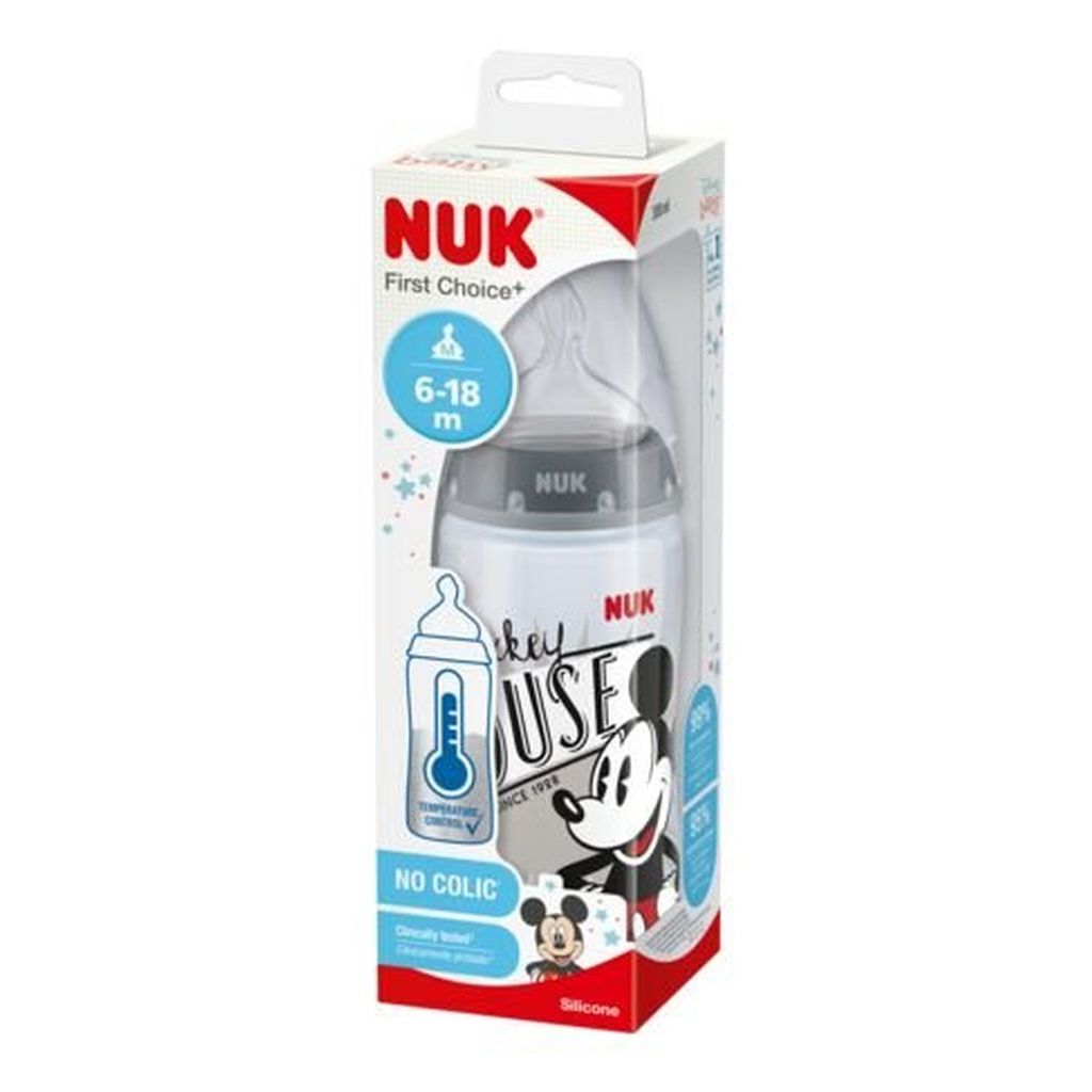 NUK steklenička plastična First Choice + z vgrajenim temperaturnim indikatorjem mickey 300 ml