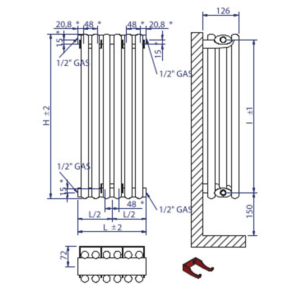 Klasični vertikalni radiator Tonon Forty Florian, Višina: 1970 mm, Dolžina: 317 mm