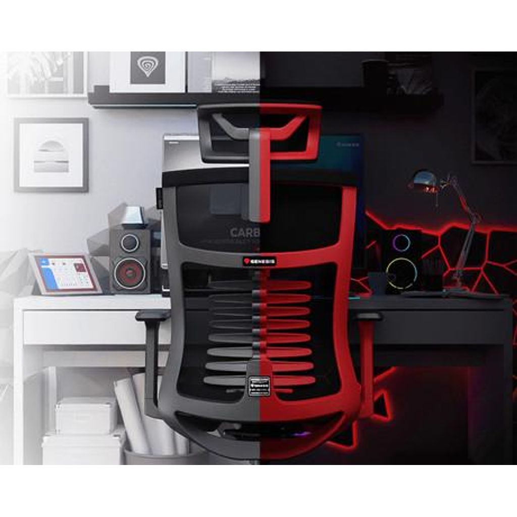 GENESIS ASTAT 700 gaming / pisarniški stol, ergonomski, tehnologija PureFlowPLUS™, konstrukcija ExoBase™, kolesa CareGlide™, nastavljiva višina / naklon, črn-rdeč