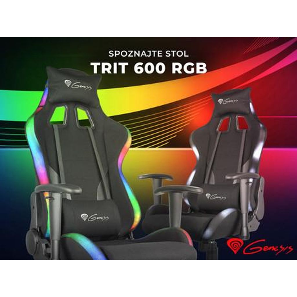 GENESIS gaming stol TRIT 600 RGB, ergonomski, RGB LED osvetlitev, popolnoma nastavljiv