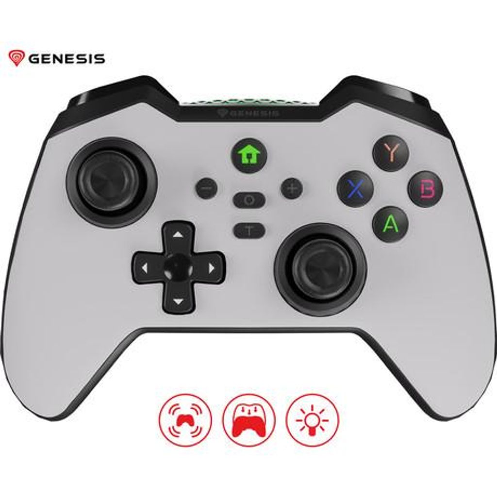 GENESIS MANGAN 400 brezžični igralni plošček / gamepad, 19 gumbov, vibriranje, Bluetooth, LED, Windows / Android / iOS / Nintendo, baterija, + prednja plošča, + torbica, bel (Howlite White)