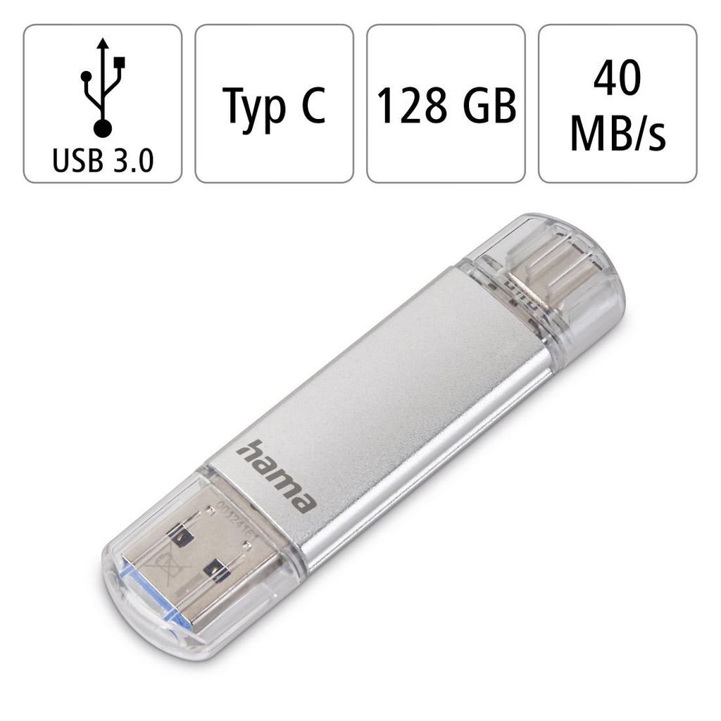 HAMA "C-Laeta" ključek USB, USB-C USB 3.1/3.0, 128 GB, 40 MB/s, srebrn
