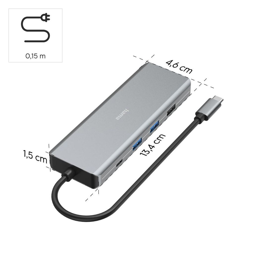 HAMA "CONNECT2Media" USB-C vozlišče, večportno, 9 priključkov, 2 x HDMI™, USB-A, USB-C, LAN