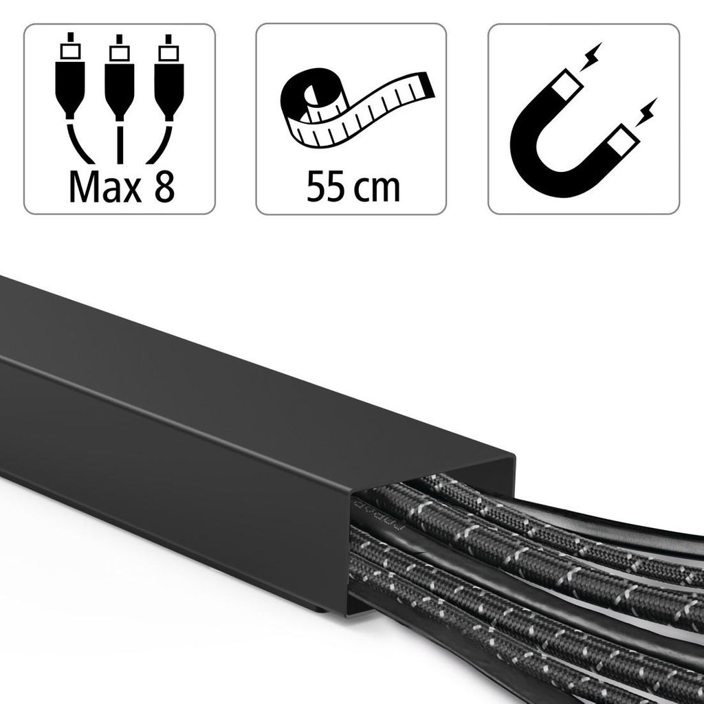 HAMA Kovinski kabelski kanal za lepljenje, magnetni, 55 cm, črn