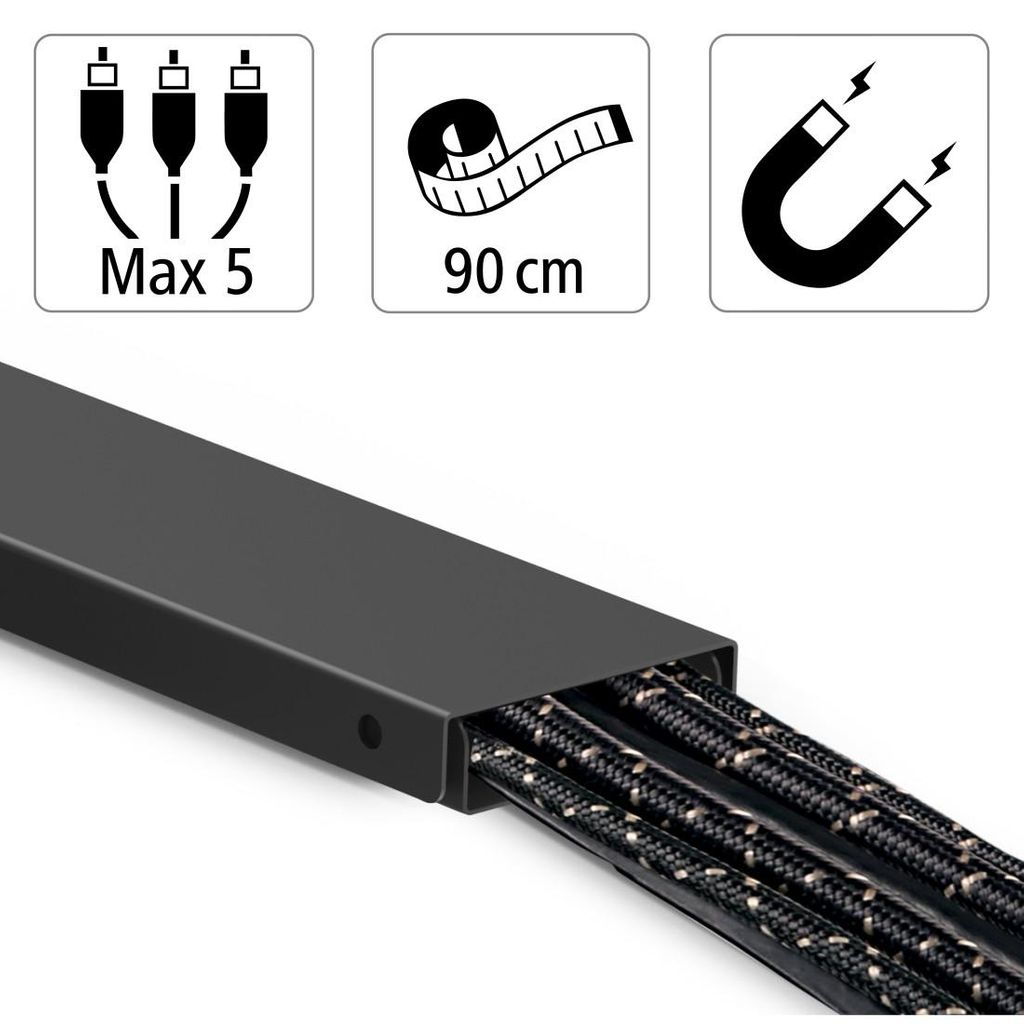 HAMA Kovinski kabelski kanal za pritrditev z vijaki ali lepilom, magnetni, 90 cm, črn