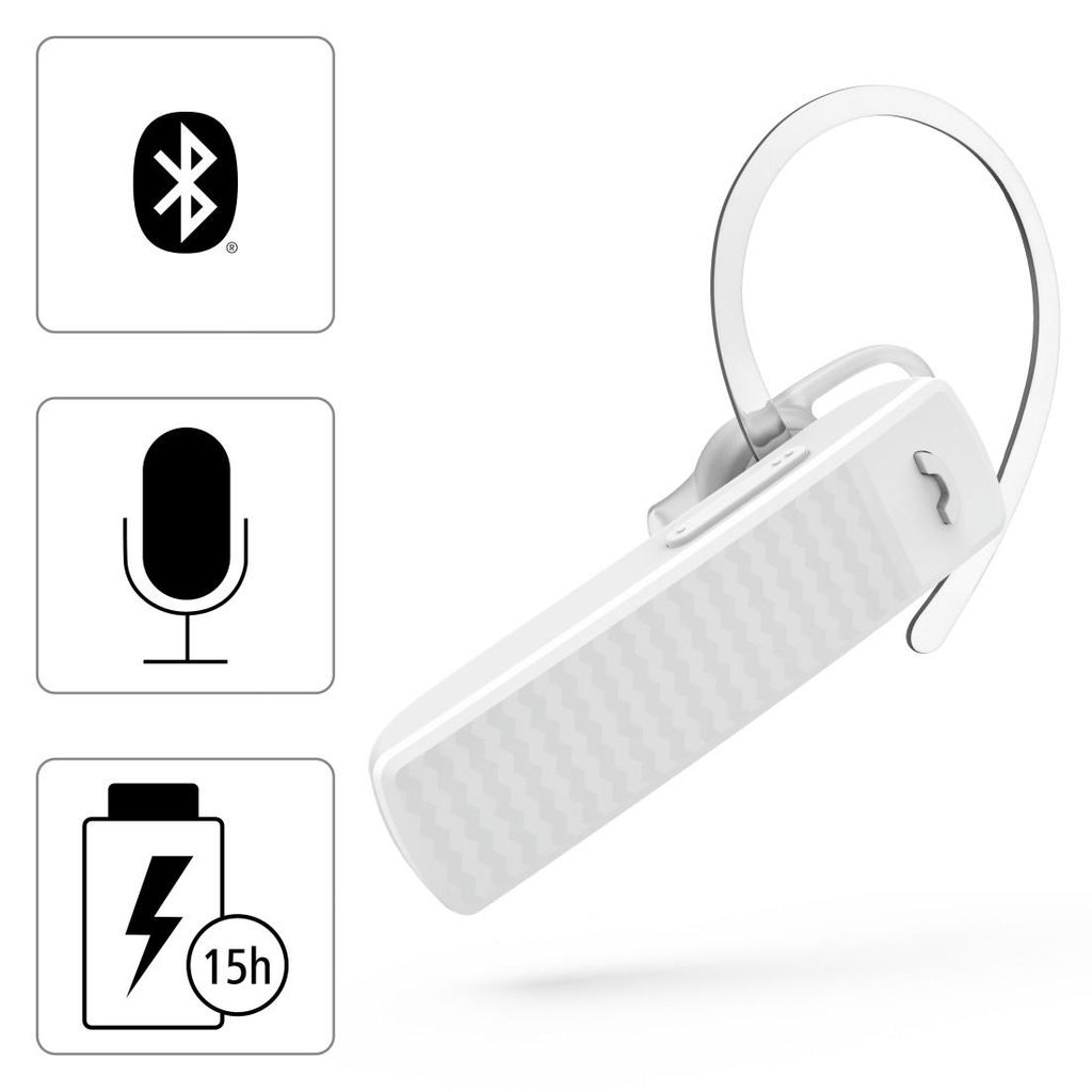 HAMA "MyVoice1500" Mono-Bluetooth® slušalke, večtočkovne, glasovni nadzor, bele