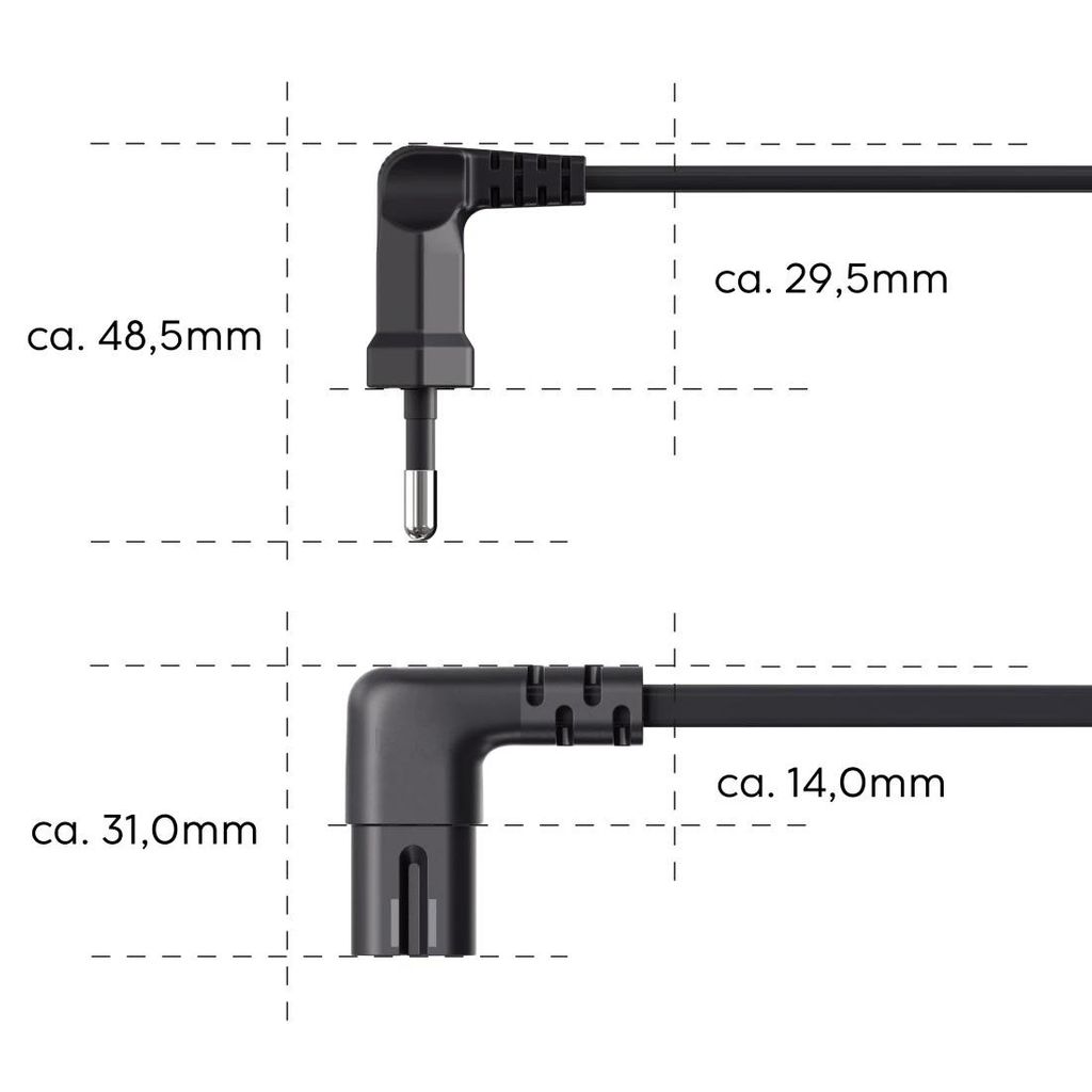 HAMA Napajalni kabel, na obeh straneh pod kotom, Euro vtič, AC priključek C7, 1,5 m, črn