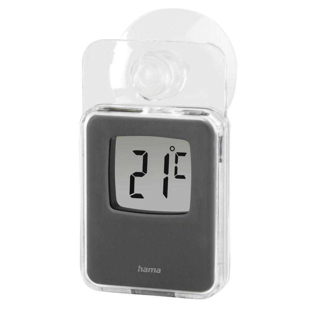 HAMA Okenski termometer za notranje in zunanje prostore, digitalni, 7,5 x 4,6 cm, siv