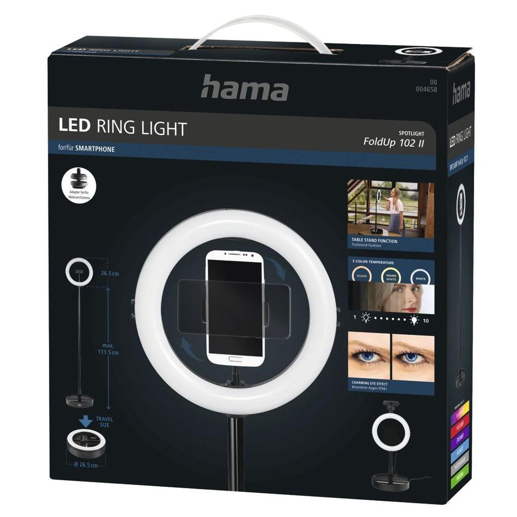 HAMA "SpotLight FoldUp 102 II" Obročna luč LED, komplet za pametne telefone, zložljiva