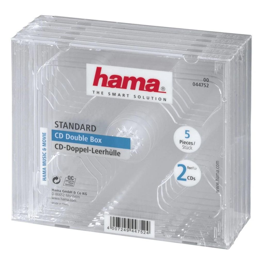 HAMA Standard CD Double Jewel Case, pakiranje po 5 kosov, prozoren