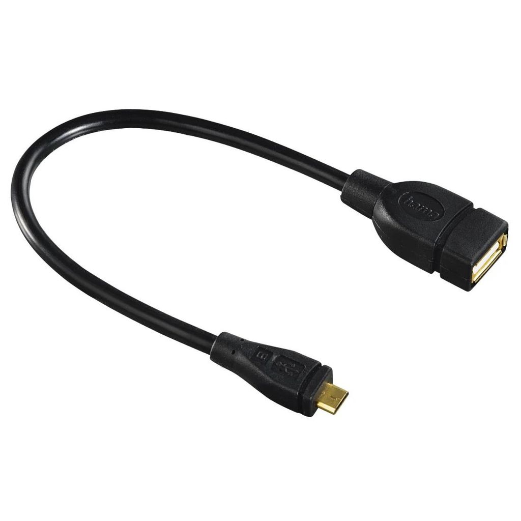 HAMA USB 2.0 adapterski kabel, OTG, vtič micro B - vtičnica A, 15 cm, črn