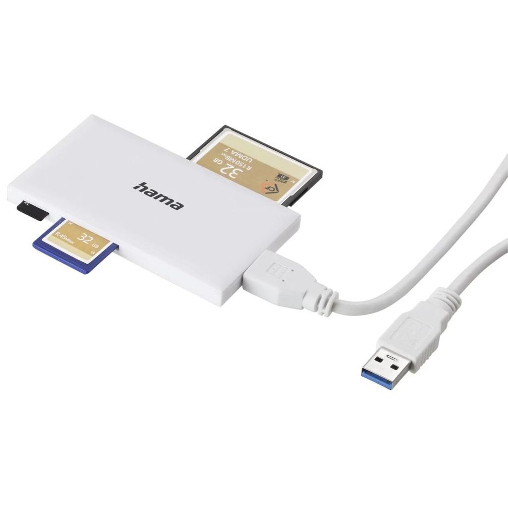 HAMA USB 3.0 čitalnik več kartic, SD/microSD/CF/MS, bel