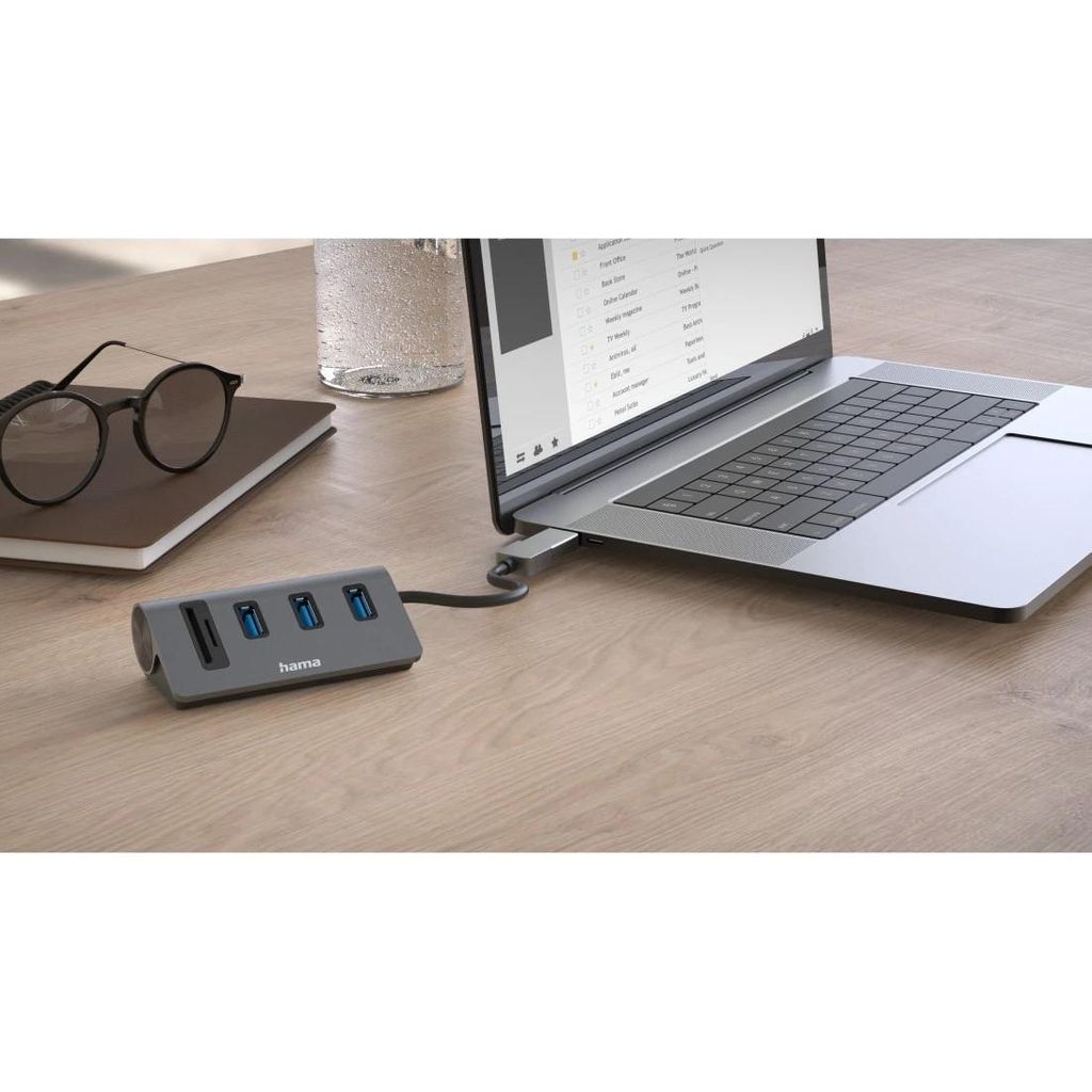 HAMA USB vozlišče/čitalnik kartic, 5 vhodov, 3x USB-A, SD, microSD, vključno z adapterjem USB-C