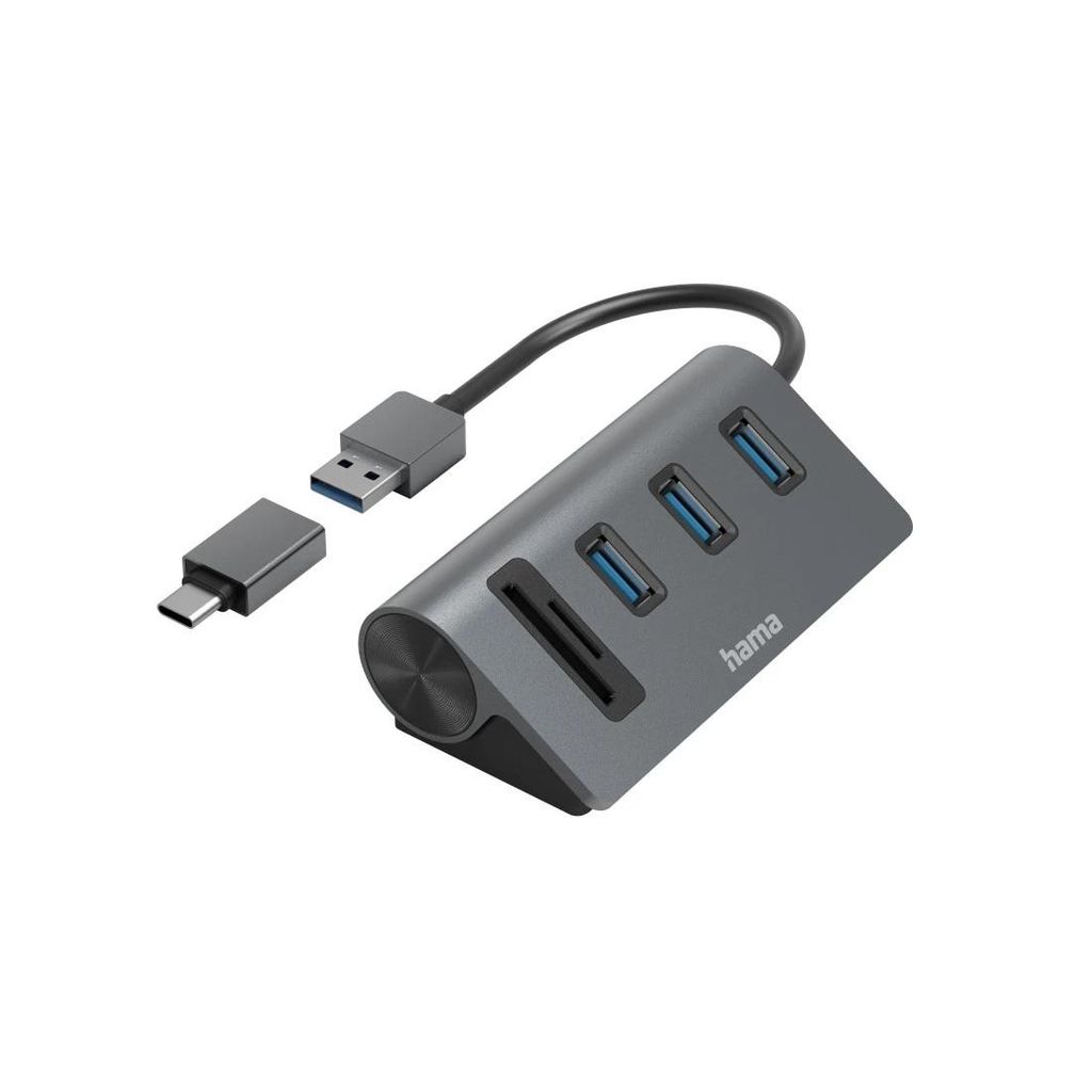 HAMA USB vozlišče/čitalnik kartic, 5 vhodov, 3x USB-A, SD, microSD, vključno z adapterjem USB-C