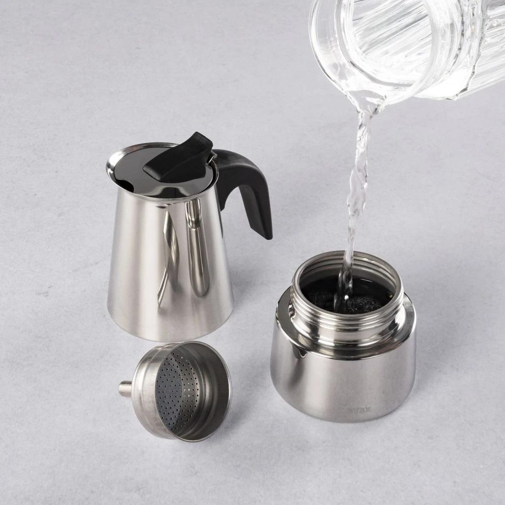 HAMA XAVAX Espresso aparat iz nerjavečega jekla za 4 skodelice, lonec za kuhanje na štedilniku, vključno z indukcijo, 200 ml