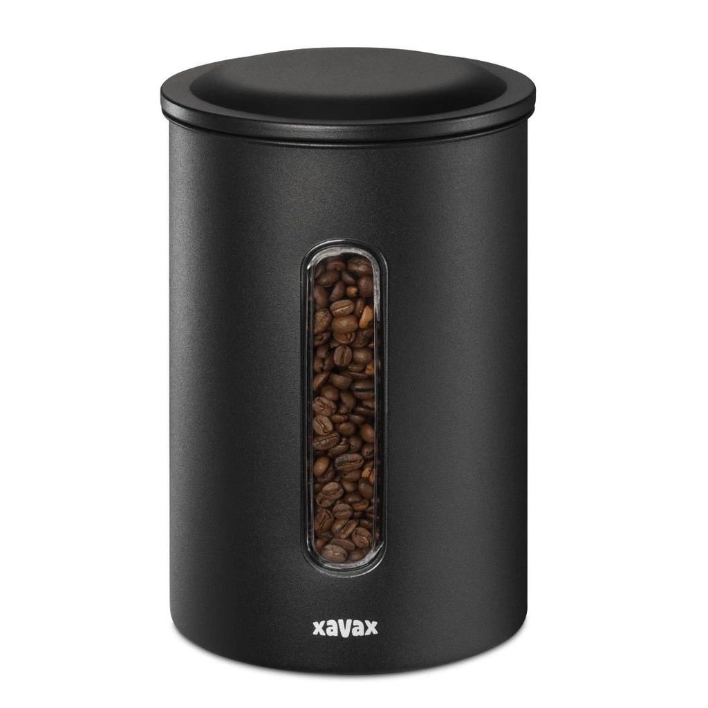 HAMA XAVAX pločevinka za kavo za 1,3 kg zrn ali 1,5 kg prahu, neprepustna za zrak in aromo, črna