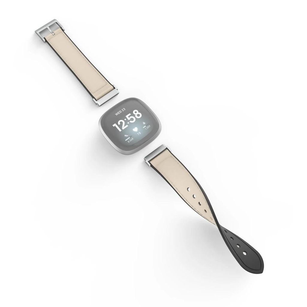 HAMA Zapestni trak za Fitbit Versa 3/Sense, usnje, srebrna/bela