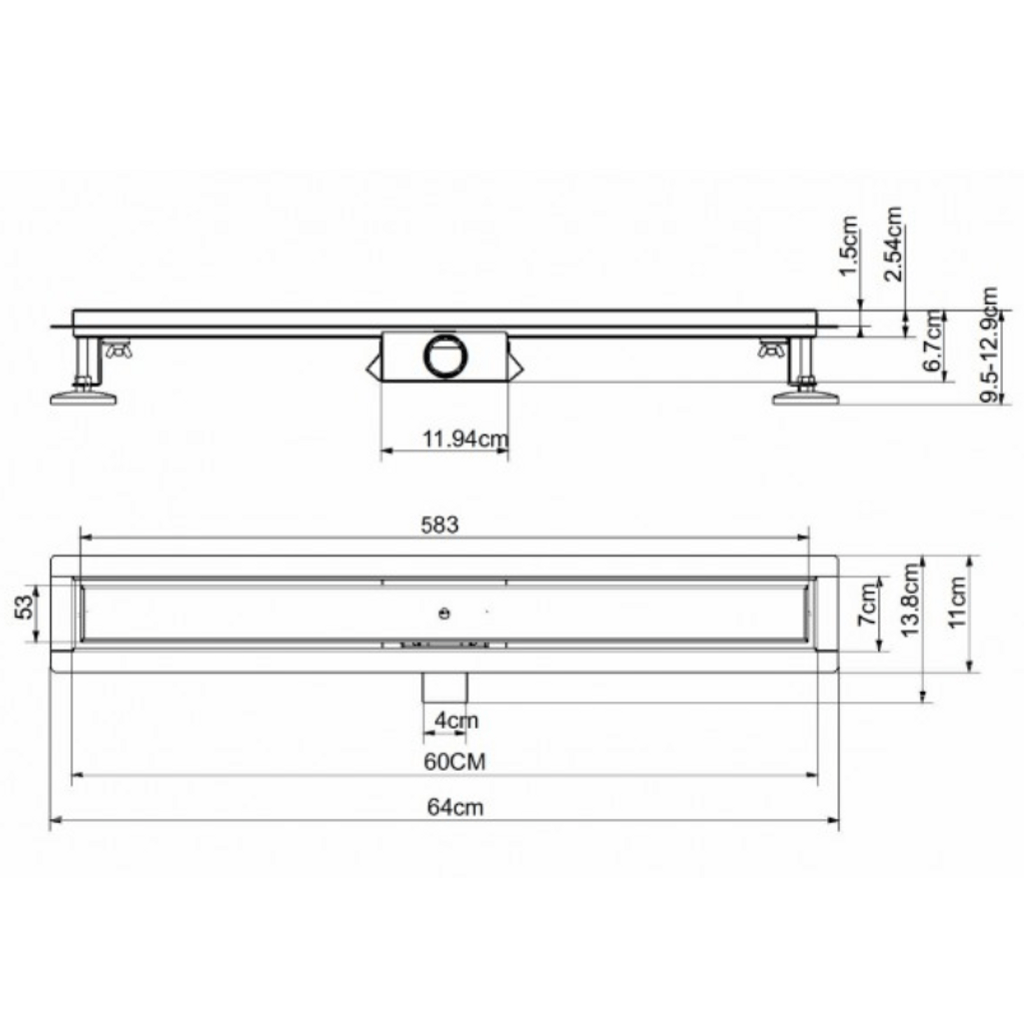 SANOTECHNIK kanaleta 60 cm s sifonom in izlivom 40 mm - krom (DT60)