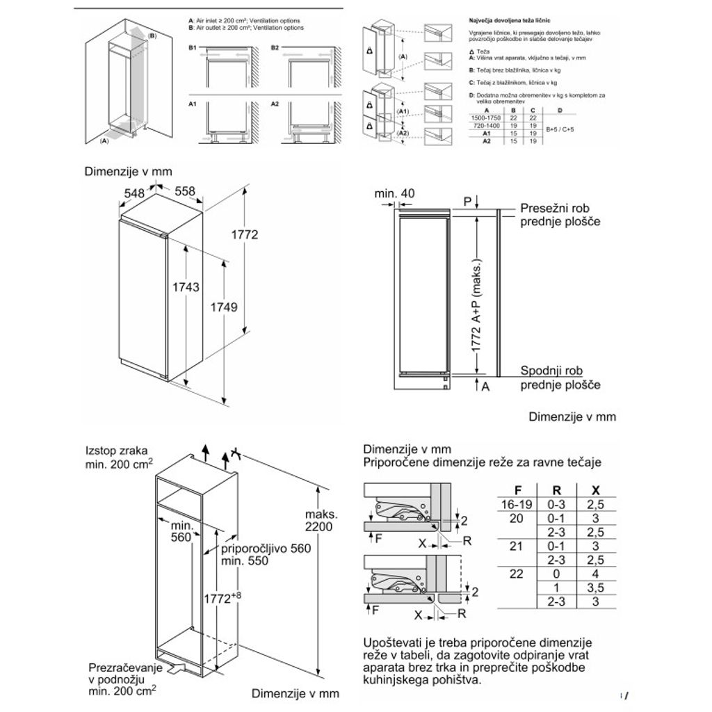 BOSCH Vgradni hladilnik, 177.5 x 56 cm, ploščati tečaj z mehkim zapiranjem, KIR81ADD0