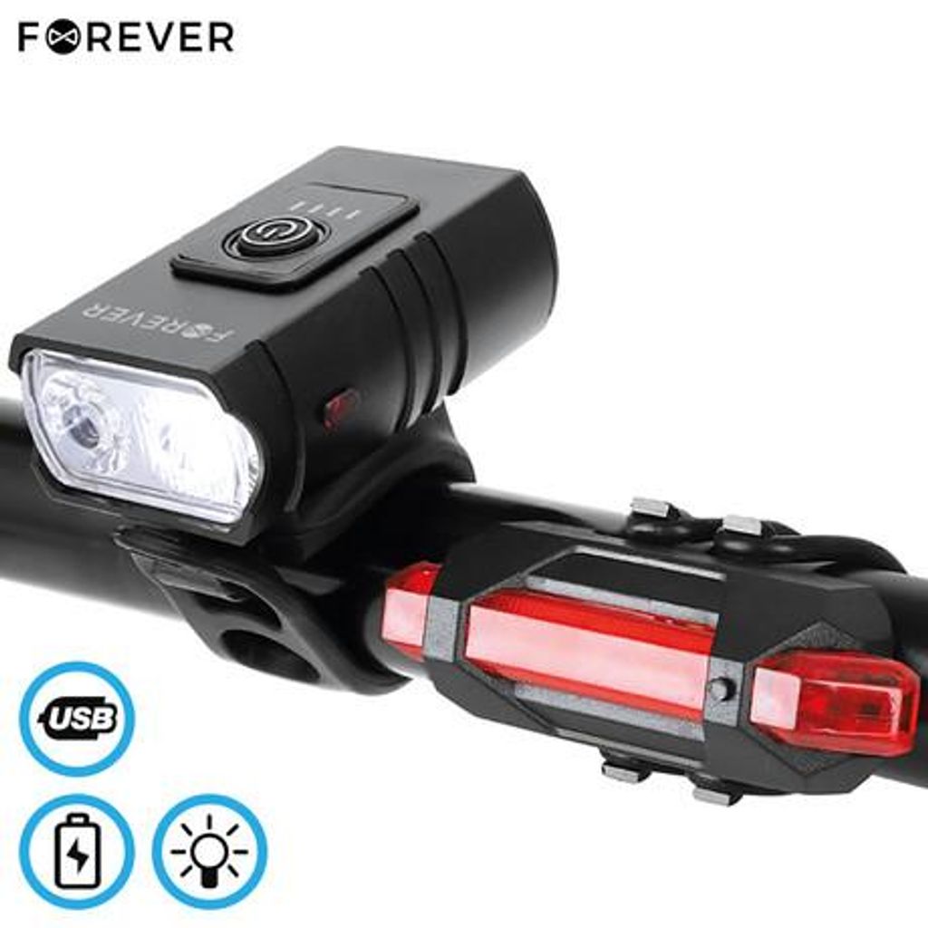 FOREVER Komplet kolesarskih luči BLG-200, prednja in zadnja LED luč, polnilna baterija, vodoodpornost
