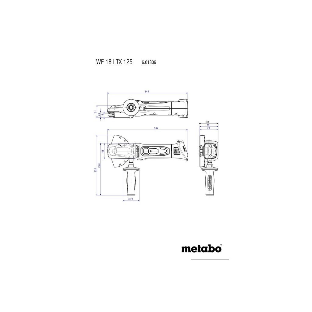 METABO Baterijski kotni brusilnik WF 18 LTX 125 Quick (samo stroj) - 601306840