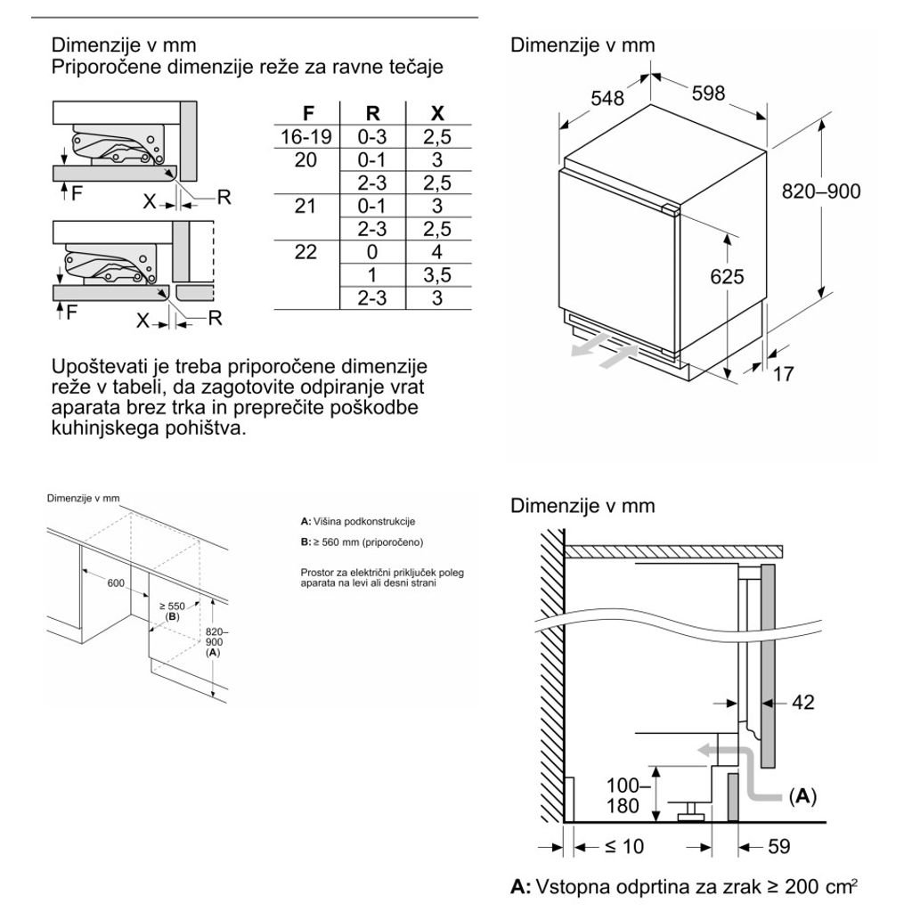 BOSCH Podvgradni hladilnik z zamrzovalnim predelom, 82 x 60 cm, ploščati tečaj, KUL22VFD0