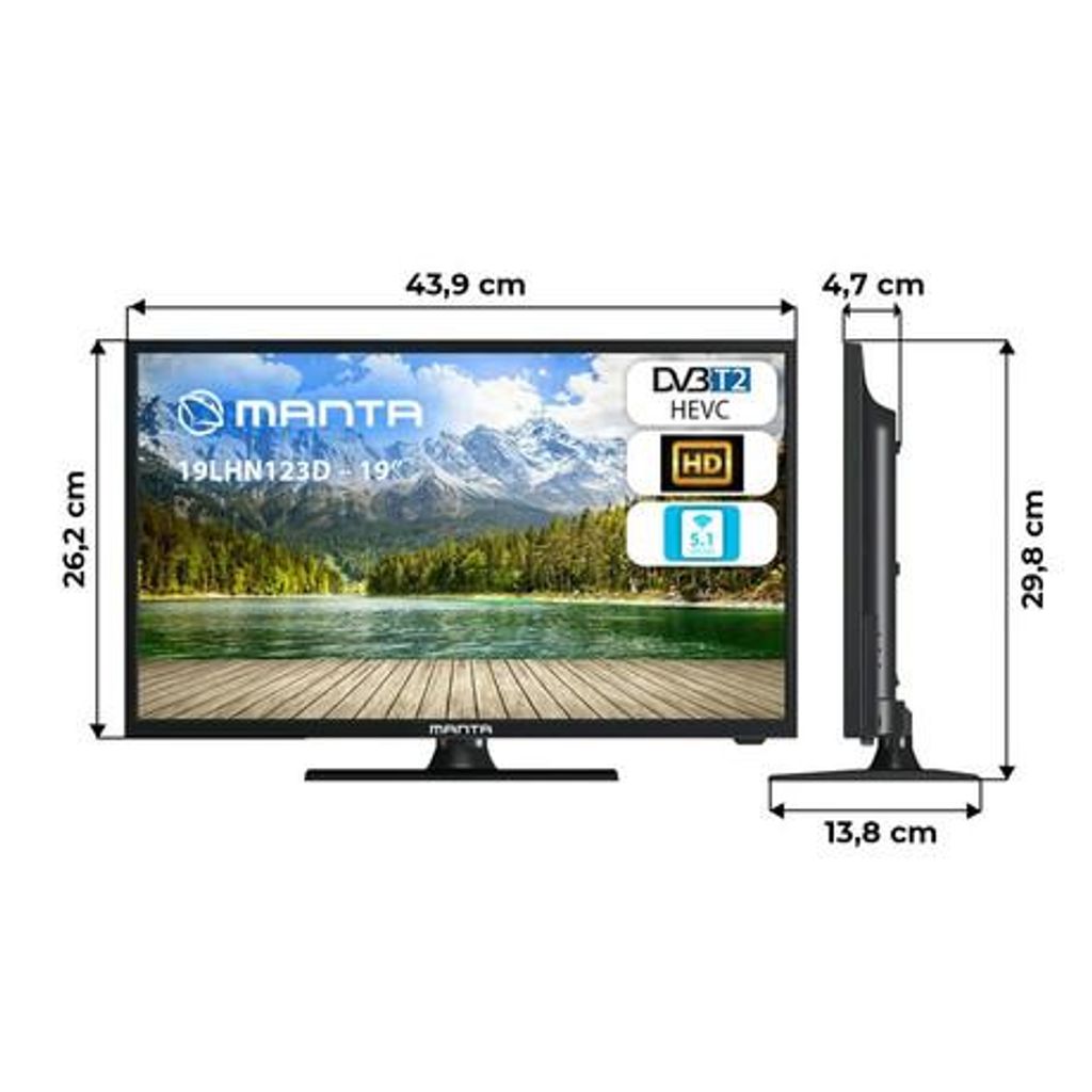 MANTA LED TV 19LHN123D, 48cm (19"), HD, 220V+12V napajanje, DVB-C/T2/HEVC, HDMI, USB, Hotel Mode